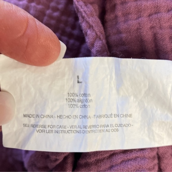 Muslin Crinkle cotton blouse top Tunic longline tab sleeves gauzy plum Size L - Picture 4 of 6